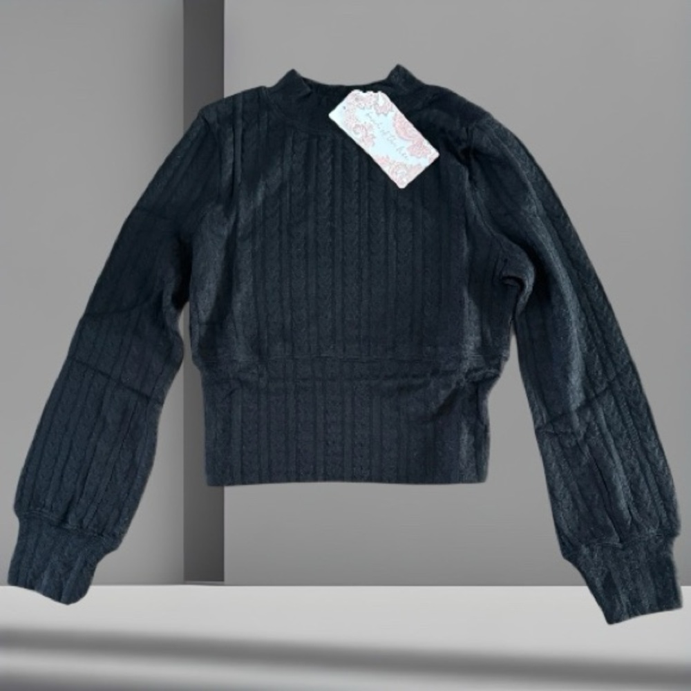 NWT B.O.G. Raquel Lightweight Ribbed Mock Neck Cropped Sweater | Black | Large